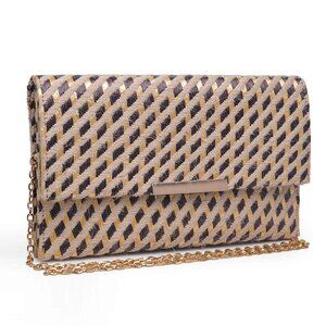 Straw Clutch Handbag With Gold Strap Chain